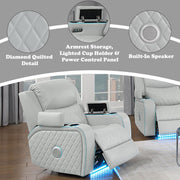 Elonzo - Power Motion Recliner With LED, Power Headrest & Speaker - Light Gray - R&R Furniture Gallery (Fountain Valley, CA)