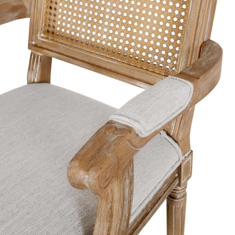 Elegant French country style arm chair with cane backrest by Noble House, showcasing a classic wooden frame and woven cane detail.