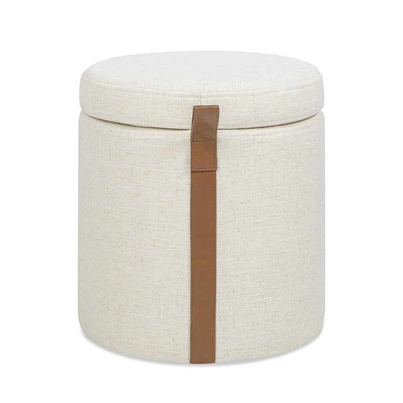 Brandy - Round Upholstered Storage Ottoman With Accent - R&R Furniture Gallery (Fountain Valley, CA)