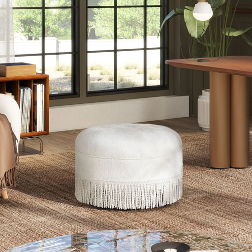 Yolanda - Round Upholstered Accent Ottoman - Almond White - R&R Furniture Gallery (Fountain Valley, CA)