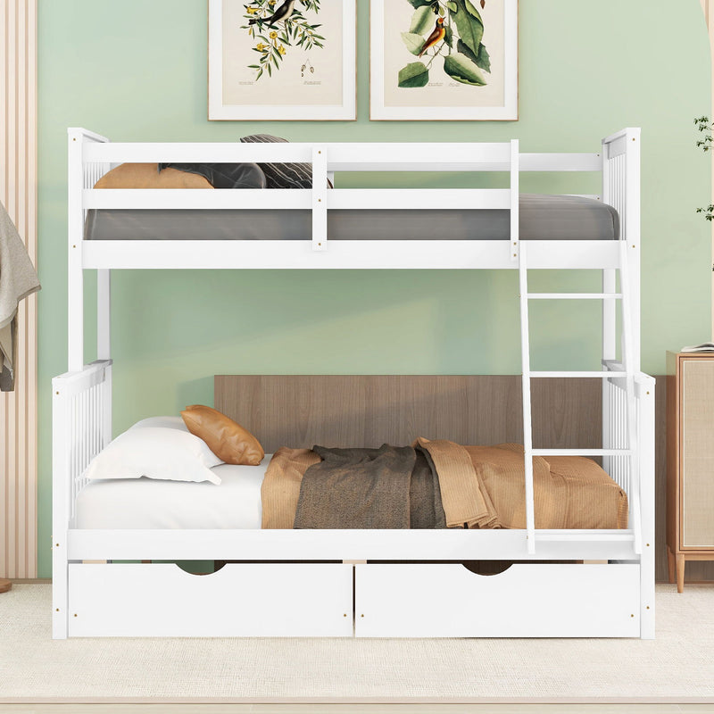 DreamHaus bunk bed with ladders and two storage drawers, featuring a sturdy frame and space-saving design for kids' bedrooms.