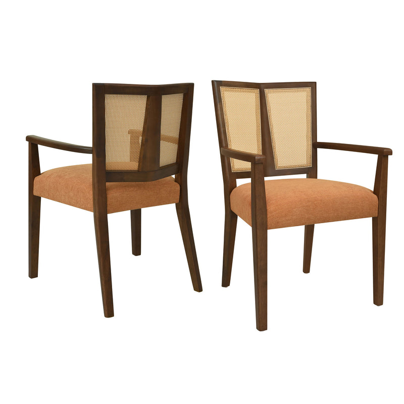 Mid Century Modern Arm Dining Chair Set With Rattan Backrest - R&R Furniture Gallery (Fountain Valley, CA)