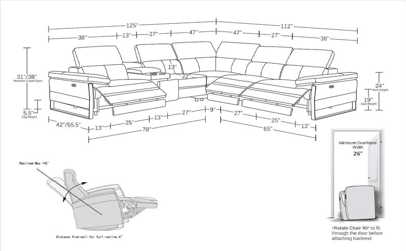 1246 - 6-Piece L-Shaped Modular Power Reclining Sectional With 3 Power Recliners And Power Headrests - R&R Furniture Gallery (Fountain Valley, CA)