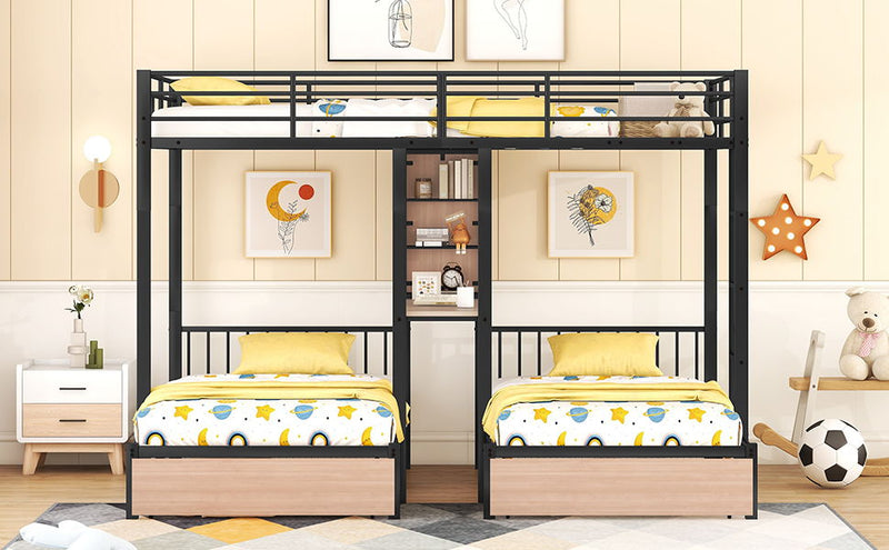 Triple Bunk Bed With Drawers, Multi-Functional Frame With Desks And Shelves In The Middle - R&R Furniture Gallery (Fountain Valley, CA)