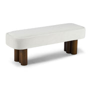 Indoor upholstered dining bench by Noble House with a soft fabric seat and wooden legs, ideal for modern dining rooms.
