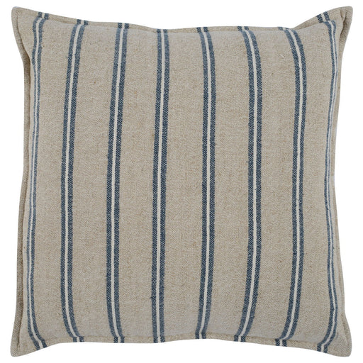 Classic Home Delgada 26x26 inch accent pillow with natural and blue fabric, featuring a soft, decorative throw pillow for living spaces.