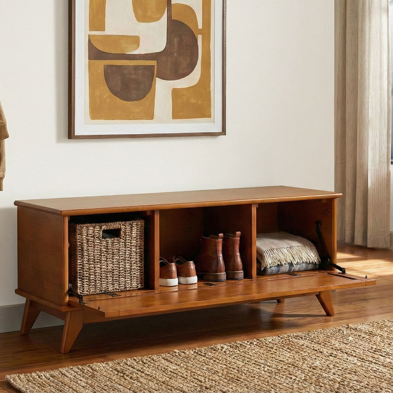 Draper - Flip Down Storage Bench - Teak - R&R Furniture Gallery (Fountain Valley, CA)
