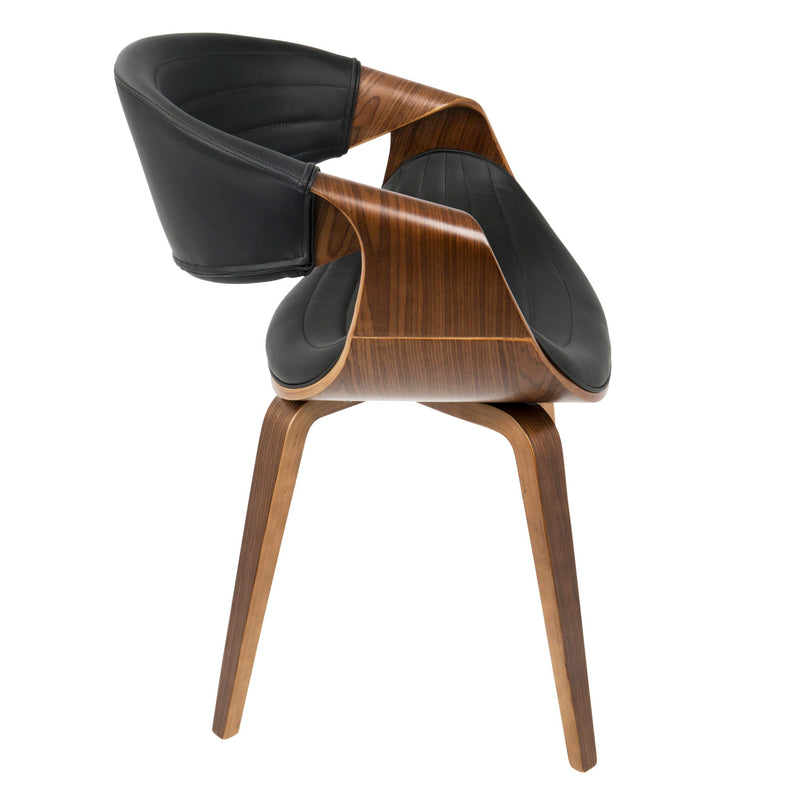 Lumi Source Symphony mid-century modern dining chair with wooden legs and upholstered seat, side view