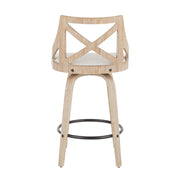Set of two Lumi Source Charlotte farmhouse counter stools with swivel, white washed cream finish, fixed height, ideal for kitchen counters