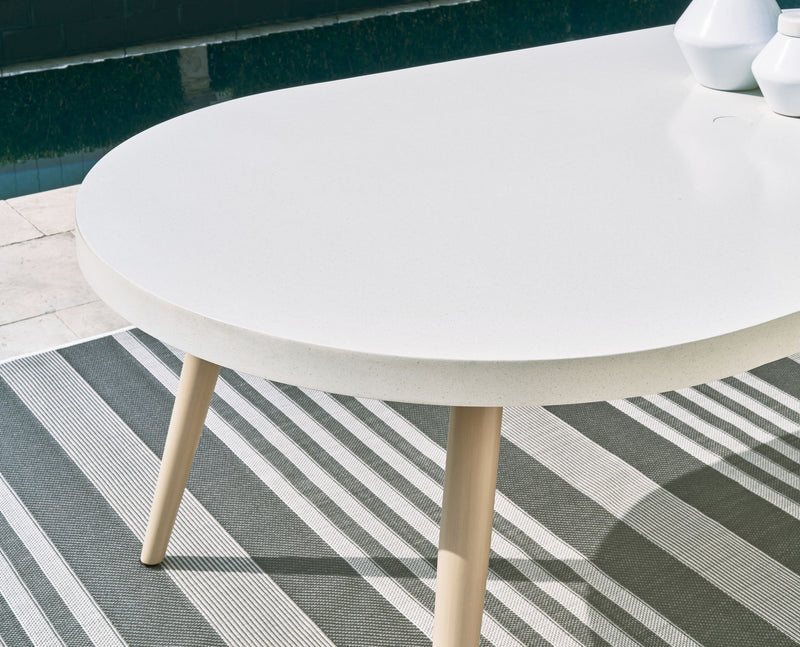 Seton Creek - Oval Dining Table With Umb Opt - White - R&R Furniture Gallery (Fountain Valley, CA)