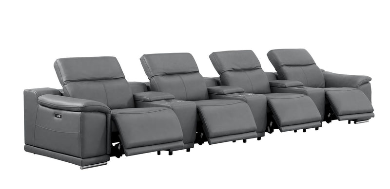 2679 - Genuine Leather Sofa With 4 Power Recliners, Power Headrests & 3 Storage Consoles