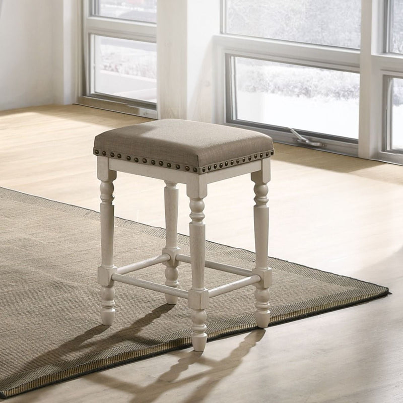 Tasnim - Counter Height Stool (Set of 2) - Tan Fabric & Antique White