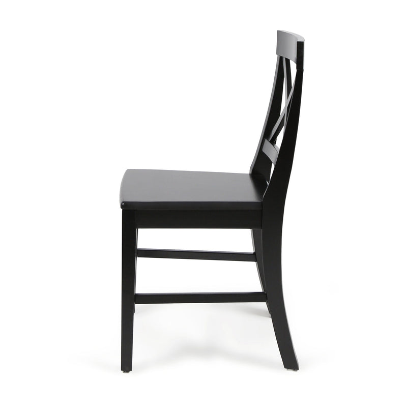 Set of two Noble House Plethora dining chairs with X-shaped back design, modern wooden frame, and cushioned seats.