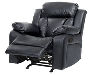 Glory Furniture rocking motion recliner chair with plush cushioning and wooden base, designed for comfort and relaxation.