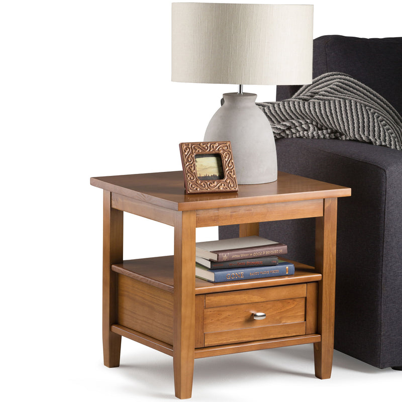 Handcrafted Warm Shaker coffee table by Simpli-Home featuring a classic wooden design and sturdy table top.