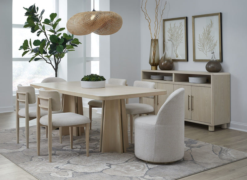 Zinnia Wood Back Dining Chair in White Sand and Dune Chenille