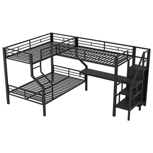 Twin Over Full L Shaped Bunk & Loft Bed With Built-In Wardrobe, Desk, And USB Ports - Black - R&R Furniture Gallery (Fountain Valley, CA)