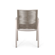 Modern aluminum outdoor dining chair set with rope sea design, includes two Noble House chair sets for patio or garden use.