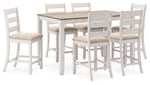 Skempton - Counter Height Dining Table and Bar Stools (Set of 7) - White / Light Brown - R&R Furniture Gallery (Fountain Valley, CA)