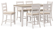 Skempton - Counter Height Dining Table and Bar Stools (Set of 7) - White / Light Brown - R&R Furniture Gallery (Fountain Valley, CA)