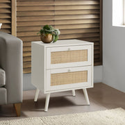 White 8th Street accent table with storage drawers, featuring a sleek design and modern style for living room or entryway decor.