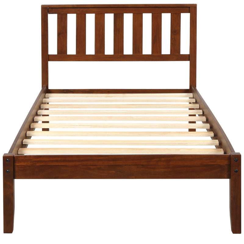 DreamHaus platform bed with headboard, footboard, and slat support, showcasing a modern wooden frame in a cozy bedroom setting.