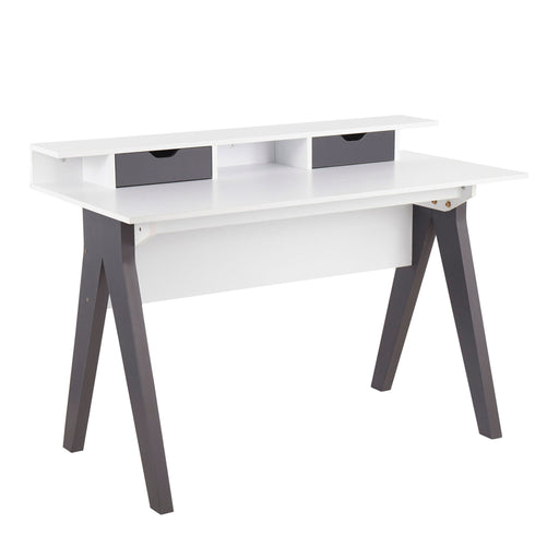 Lumi Source Wishbone contemporary lift top desk in gray and white with sleek modern design and spacious workspace.