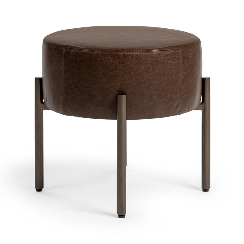 Classic Home Aimie accent stool with a wooden seat and tapered legs, ideal for living rooms or bedrooms.