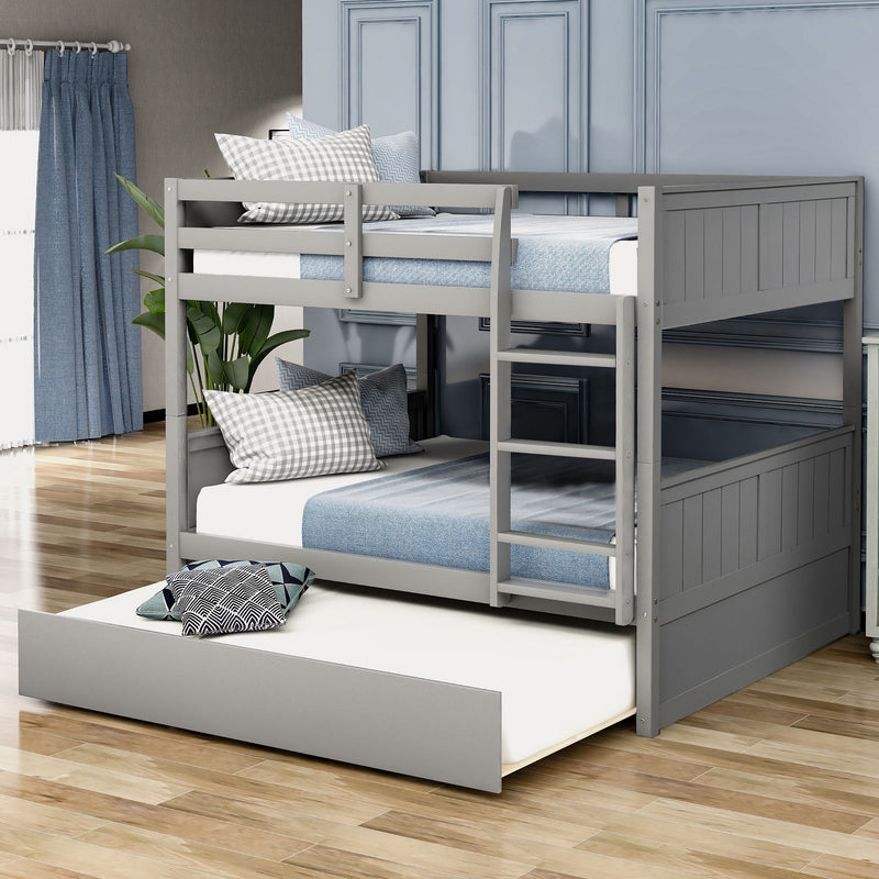 DreamHaus bunk bed with twin size trundle, featuring sturdy wooden frame and space-saving design for kids' bedrooms.