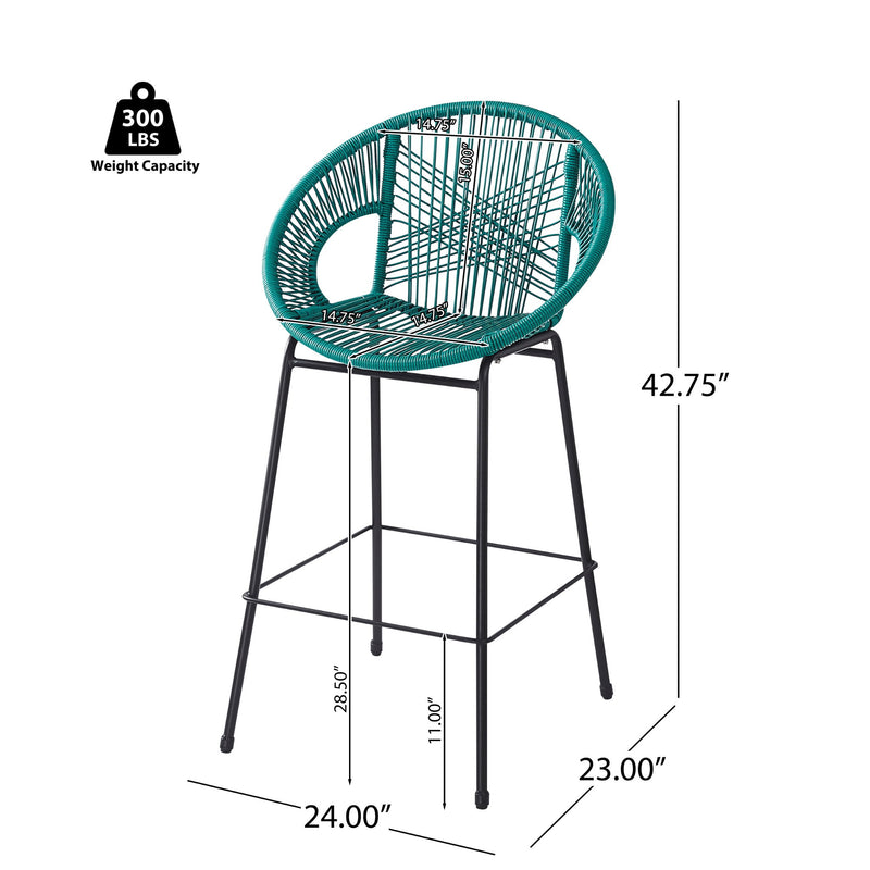 Noble House Ferrara outdoor patio barstool set of 2 with metal frames and woven seats, perfect for outdoor dining and entertaining.