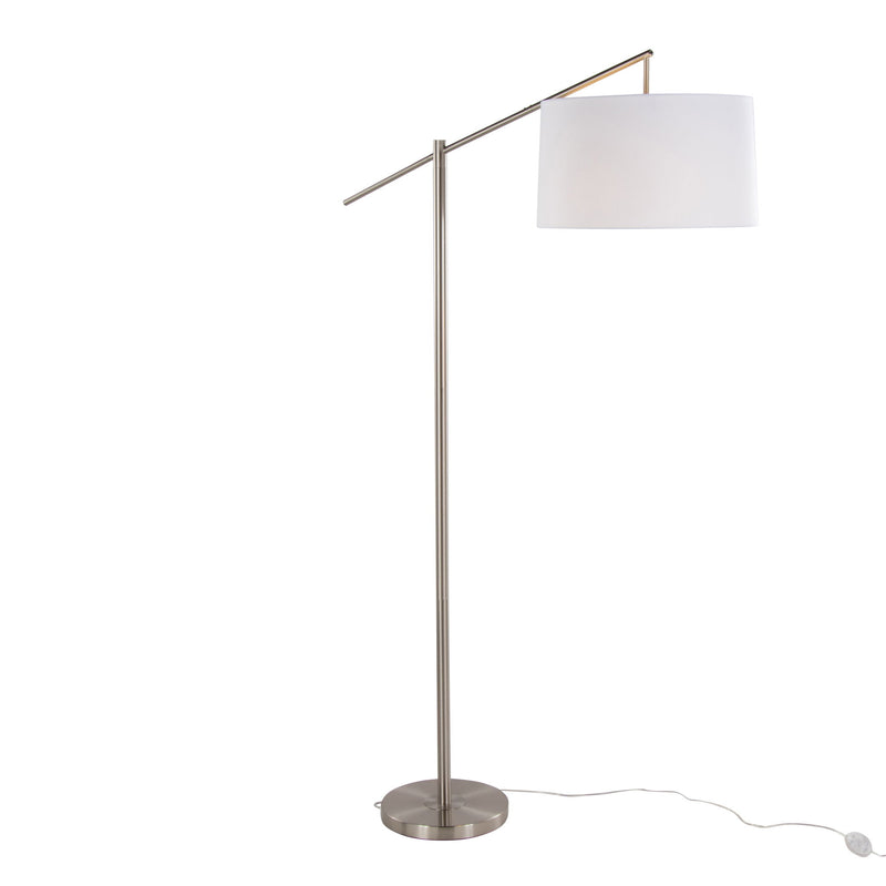 Lumi Source Casper contemporary floor lamp with sleek metal stand and adjustable fabric shade in a modern living space.