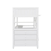DreamHaus loft bed with built-in drawers, desk, and shelves showcasing a modern bedroom setup with organized storage.
