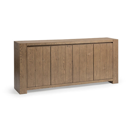 Classic Home Bristol 4-door buffet cabinet with wood finish, featuring sleek handles and spacious storage compartments.