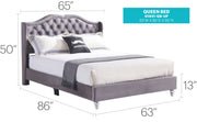 Elegant upholstered bed by Glory Furniture featuring a transitional design with plush fabric and a sturdy wooden frame.