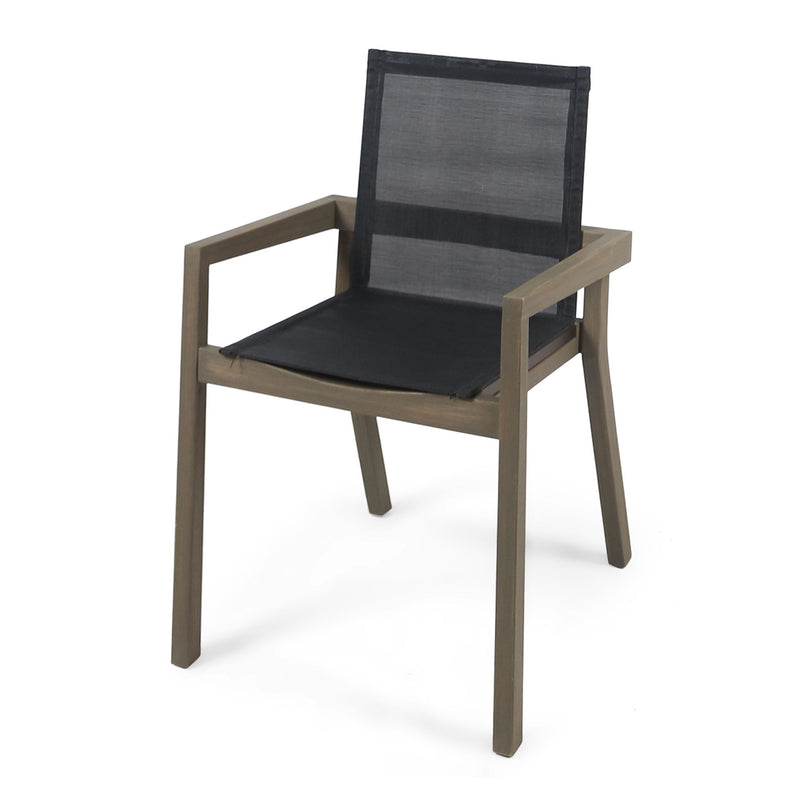 Set of two Noble House Belfast dining chairs with acacia wood frames and cushioned seats, ideal for modern dining rooms.