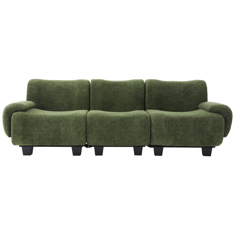 Noble House 3-seater sofa with curved armrests, stationary design, beige fabric, and plush cushioning for comfortable seating