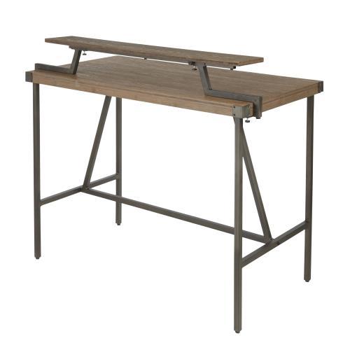Lumi Source Gia industrial counter table featuring a sturdy wooden top and metal legs, ideal for modern dining or workspace settings.