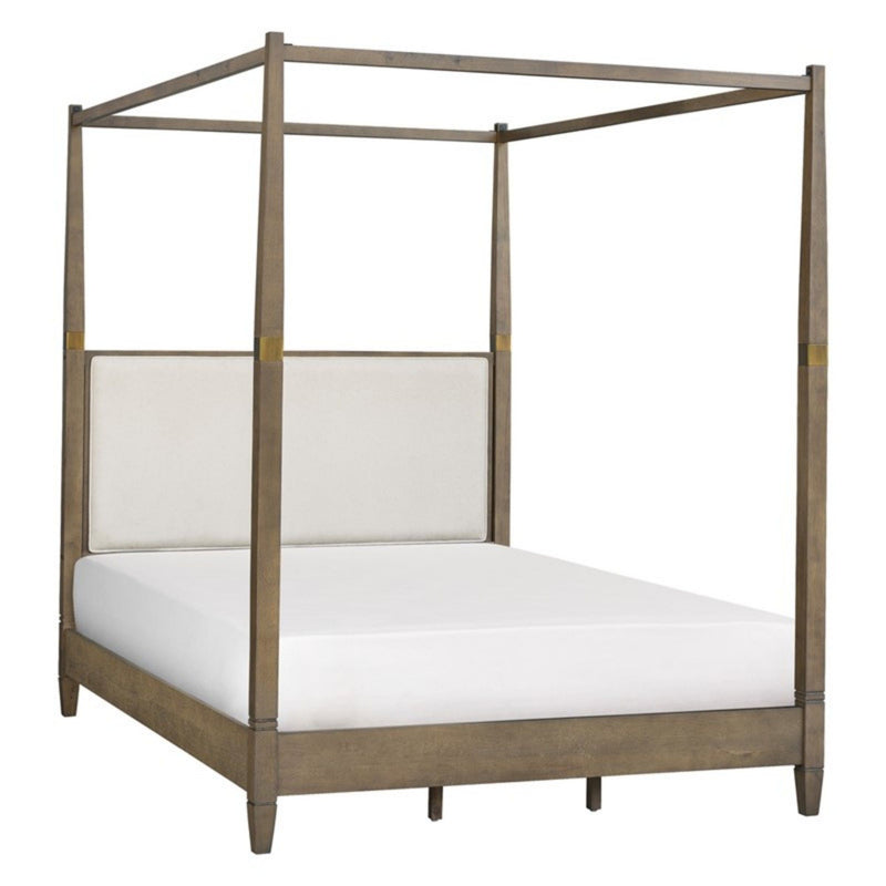 Queen Canopy Bed Frame With Upholstered Headboard - Brown - R&R Furniture Gallery (Fountain Valley, CA)