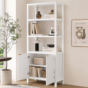 Modern Tall Storage Bookcase Cabinet With 2 Open Shelves & Double Doors