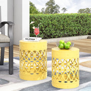Outdoor metal side table by Noble House with a sleek S/2 end table design, featuring a durable metal frame and modern style.