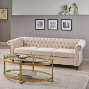 Noble House Chesterfield style 3-seater sofa with deep button tufting, stationary design and elegant, classic upholstery.