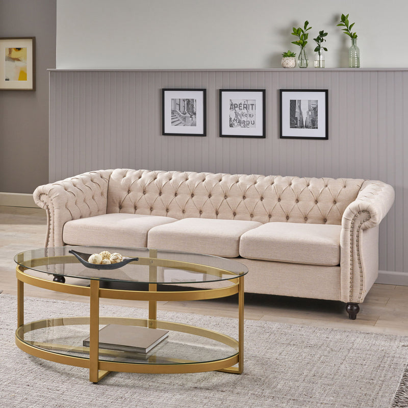 Noble House Chesterfield style 3-seater sofa with deep button tufting, stationary design and elegant, classic upholstery.