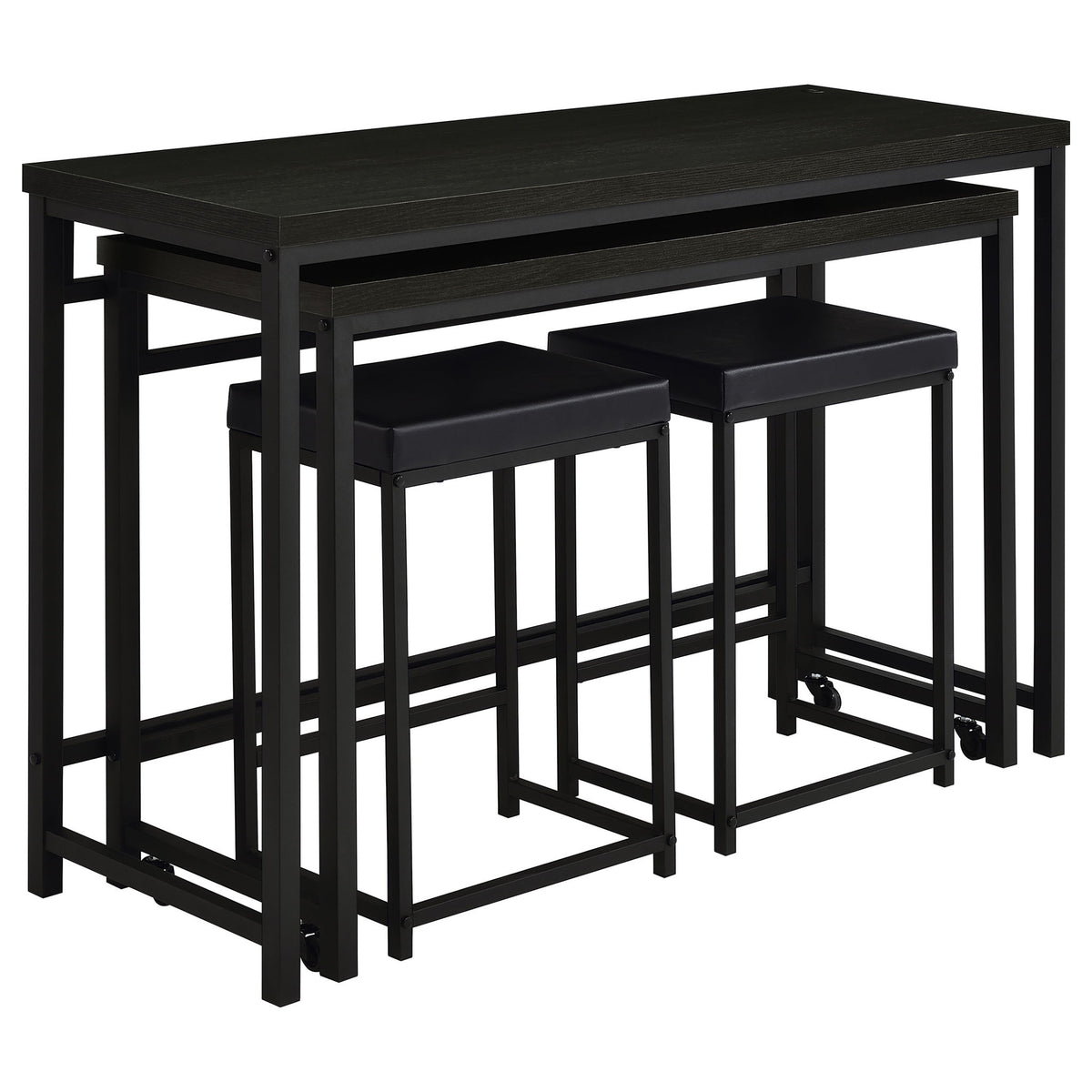 Klekner - 4 Piece Counter Height Table Set With Nesting Tables And Backless Stools - Charcoal