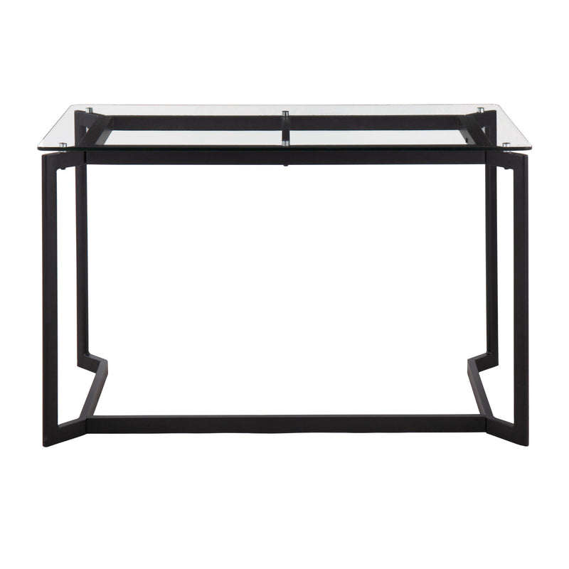 Lumi Source Masters modern office desk with black frame and clear glass top, ideal for writing and workspace organization.