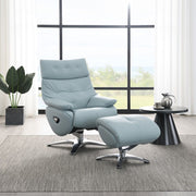 Janella - Motion Accent Chair With Swivel & Ottoman - Babyblue Leather - R&R Furniture Gallery (Fountain Valley, CA)