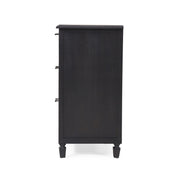 Dark gray Newell Cane 3 Drawer Dresser by Noble House, accent chest with cane detailing and modern design.