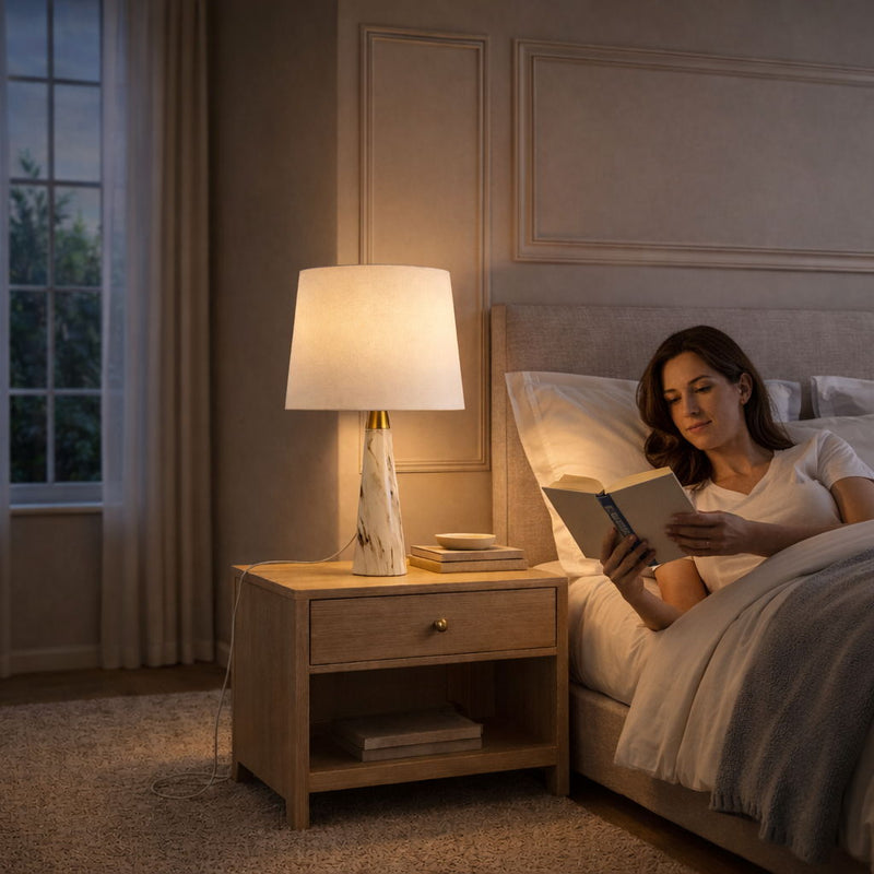 Enclave - Hydro Table Lamp With On / Off Switch Base Shade - Gold / White / White Marble - R&R Furniture Gallery (Fountain Valley, CA)