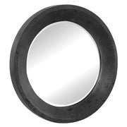 Round black industrial wall mirror by Uttermost, featuring a sleek metal frame and modern design for stylish home decor.