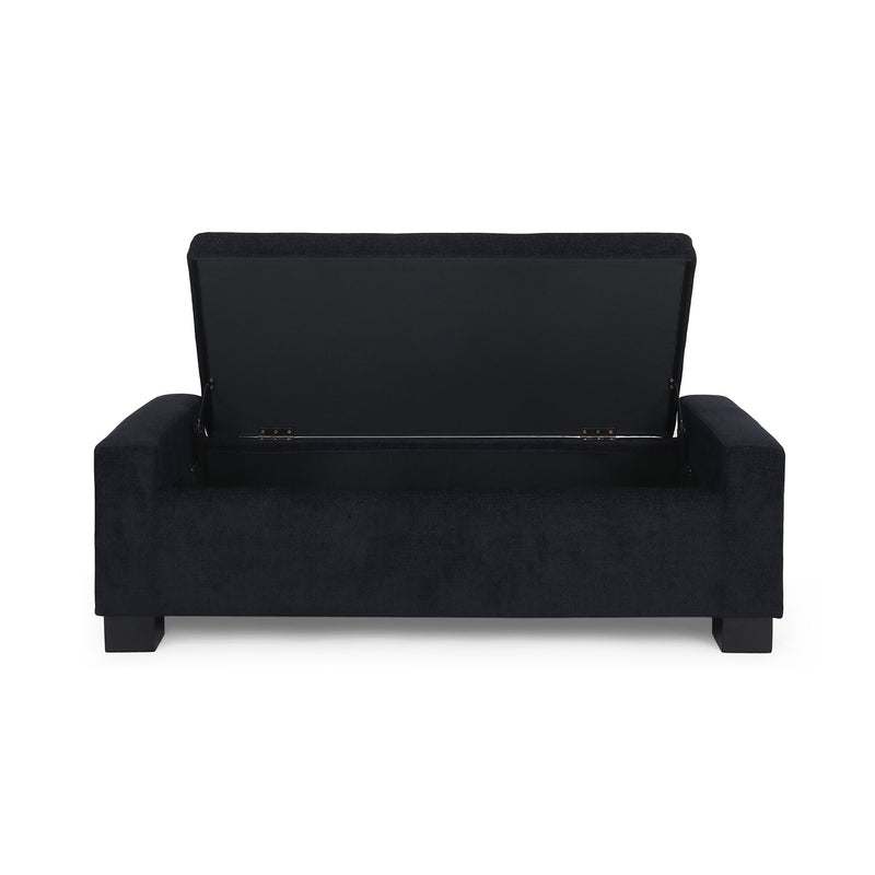 Noble House textured fabric ottoman bench with hinged lid, stylish storage solution for living room or bedroom.