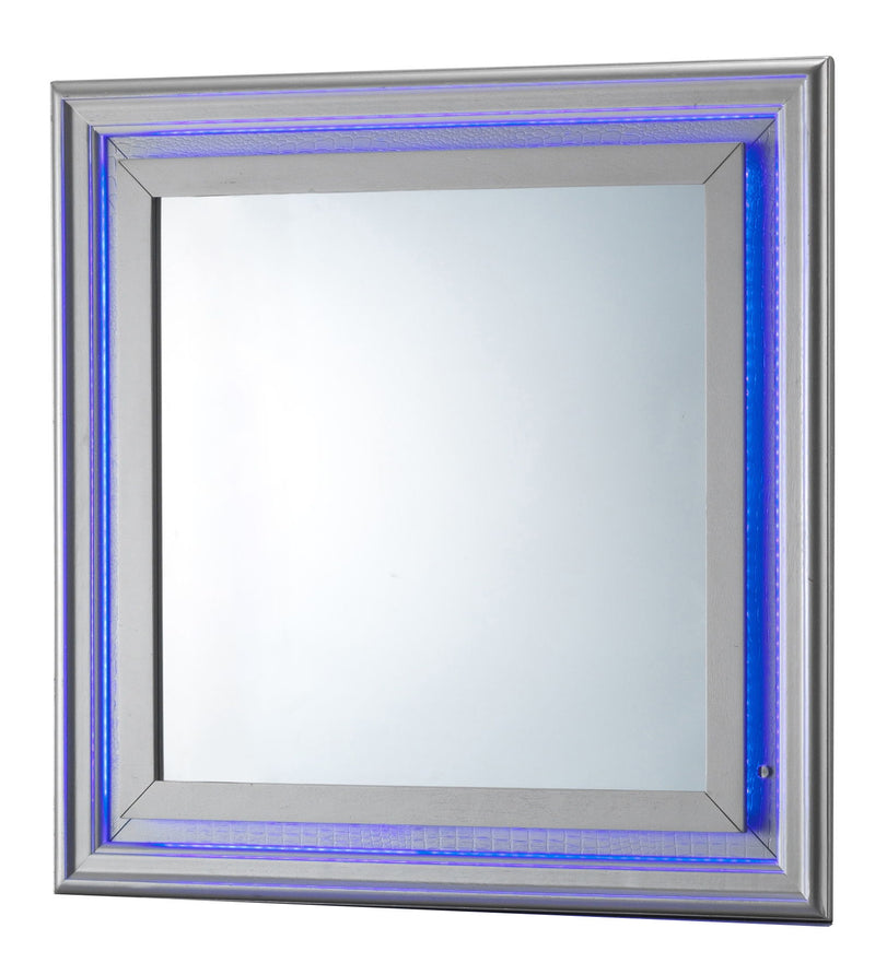 Elegant Lorana transitional LED mirror by Glory Furniture featuring a sleek modern design with built-in LED lighting.